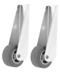 Slick Barn Door Rollers And Sliding Casters 2 Pack Heavy Duty Nylon Galvanized Hardware for wardrobes and closets, showing silver brackets with grey wheels.