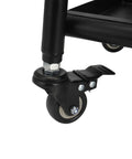 Close-up of wheel and locking caster on Detachable Dirt Bike Stand With Wheels And Tool Tray, Heavy Duty Maintenance Stand.
