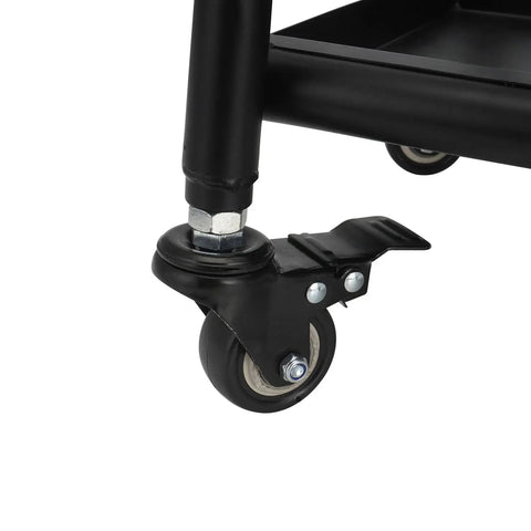 Close-up of wheel and locking caster on Detachable Dirt Bike Stand With Wheels And Tool Tray, Heavy Duty Maintenance Stand.