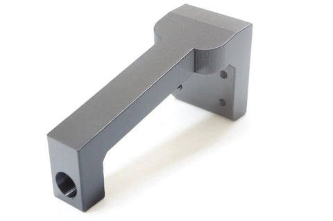 Powder Measure Bench Stand For Redding RS-6 Mount And RCBS Uni-Flow, 3D Printed Composite Black Holder, surface mount angle view