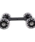 4 Wheel Camera Dolly On Track For Smooth Shots, Tabletop Video Slider With Silica Gel Wheels, close-up view of wheels and frame.