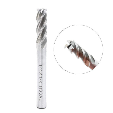 1/4 inch HSS end mill with 4 flutes and straight shank, silver milling cutter