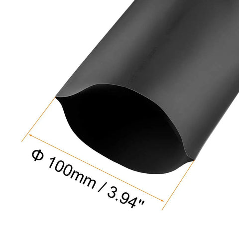 Heavy-Duty Heat Shrink Tubing 4 Inch Diameter, 6.38 Inch Flat Width, 1 Meter Length, 2 To 1 Shrink Ratio, Black Cable Sleeve, Premium Electrical Insulation, High Temperature Up To 105C, 1000V Rating. black heat shrink tubing, 100mm diameter