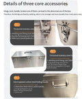 Heavy Duty Stainless Steel Tool Box Portable Metal Garage Organizer Built Different For Skilled Mechanics With Rust Resistant Shell showing details of lock, hinge, and handle.