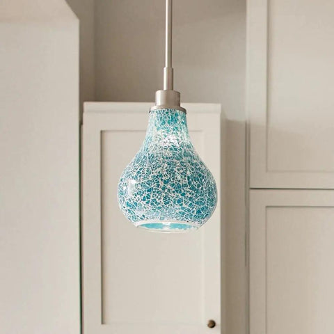 Crystal Ball 12.75 Inch One Light Mini Pendant with white mosaic glass and brushed nickel finish for kitchen lighting