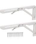 Heavy Duty Collapsible Shelf Brackets 2-Pack, Steel Wall Mount shown with screws, 90kg load capacity, 34cm length, space-saving design.