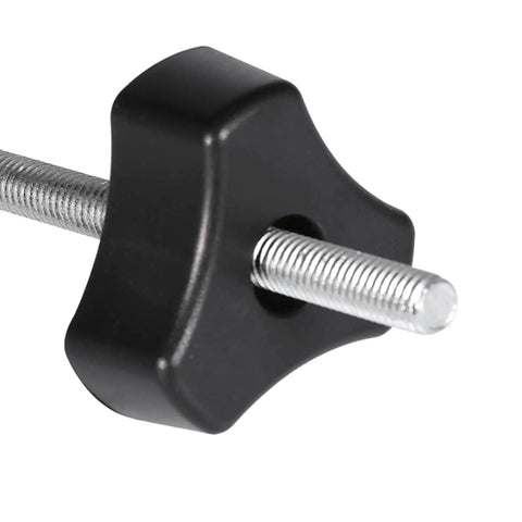 Close-up of M8 plastic handle with threaded rod for Beefy Heavy Duty Metal Hold Down Clamp Set For T Slot Track Woodworking And Metalworking