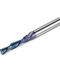 Angled view of SpeTool 1/4 in shank downcut spiral router bit, 3/16 in cutting diameter, TAC coated.