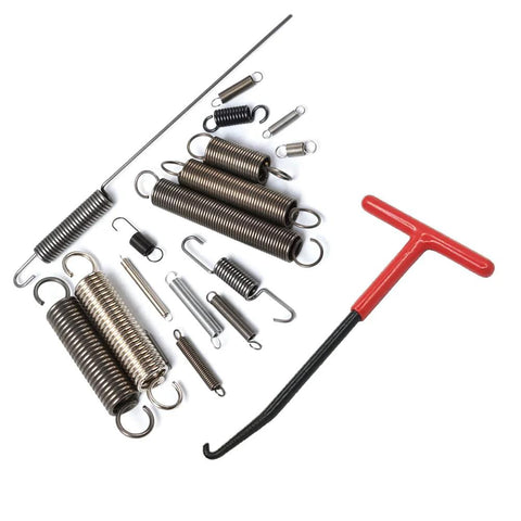 Motorcycle exhaust spring hook tool set with red T-handle puller and assorted metal springs and hooks (2 pcs)