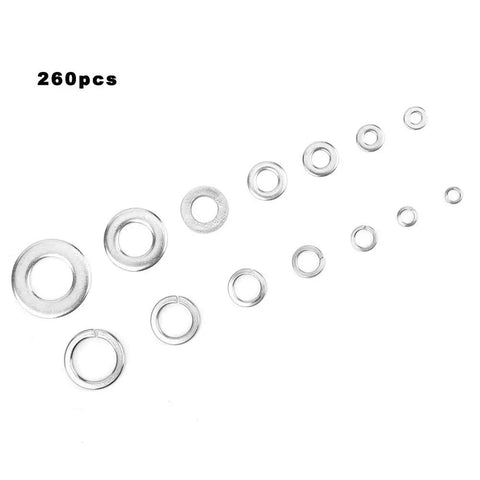 Go To Pro Grade 260 Piece Stainless Steel Spring Lock Washers Kit With Anti Rust Gaskets And Retaining Rings Assortment arranged