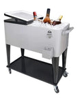 80 Qt Rolling Cooler Cart With Four Wheels And Bottle Opener For Outdoor Parties Patio Backyard Beverage Trolley On Wheels With Shelf Ice Chest For Cold Drinks And Party Bar