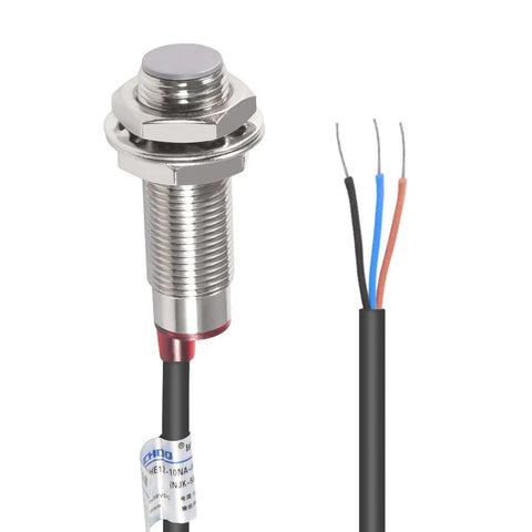 Three Pack Inductive Proximity Sensor Switch Detector, DC 5 To 30V, 3 Wire, NPN NO Output, 10mm Sensing Range, close-up view