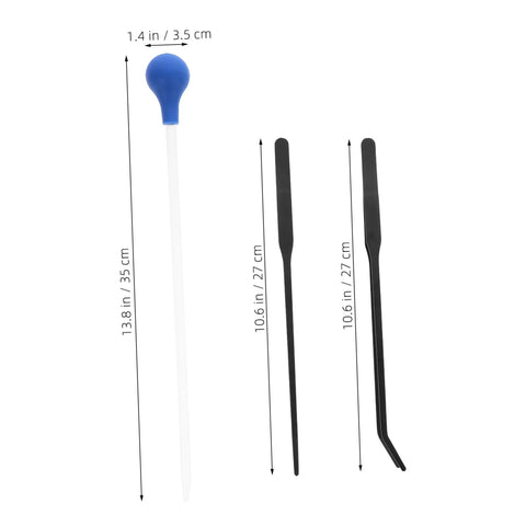Happyyami feeding tweezers with long white handle and blue bulb; includes black stainless steel straight and angled tips
