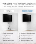 Before and after view using Corner Cable Trunking Raceway 192 Inch Paintable Self Adhesive TV Cable Hider for wall corners.