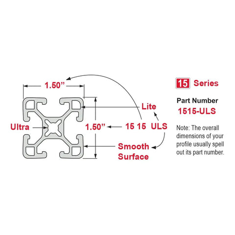 Hella Sturdy 1.5 Inch T Slotted Aluminum Extrusion Rail With Slick Black Anodized Finish part number diagram showing dimensions.