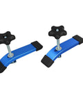 Secure Your Woodworking Projects Like A Pro With This Heavy Duty T Slot Clamp Set For CNC Machines Featuring Strong 6063 Aluminum Build And Effortless Clamping Action For Stable Workbench Success. Blue aluminum T-slot clamp set with black grip knobs.