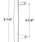 Technical diagram of Sliding Patio Door Pull Handle in Chrome Silver Diecast Zinc Alloy Heavy Duty Construction, Fits 6-5/8 Inch Hole Spacing.