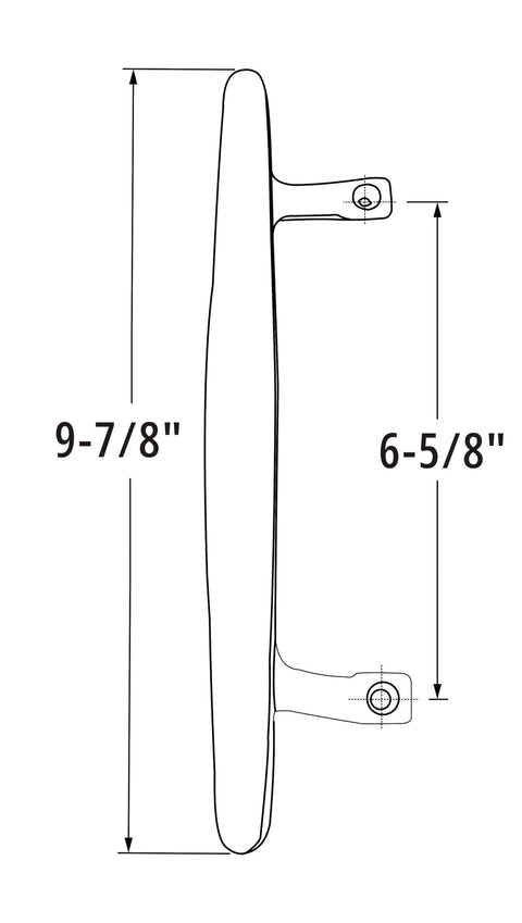 Technical diagram of Sliding Patio Door Pull Handle in Chrome Silver Diecast Zinc Alloy Heavy Duty Construction, Fits 6-5/8 Inch Hole Spacing.
