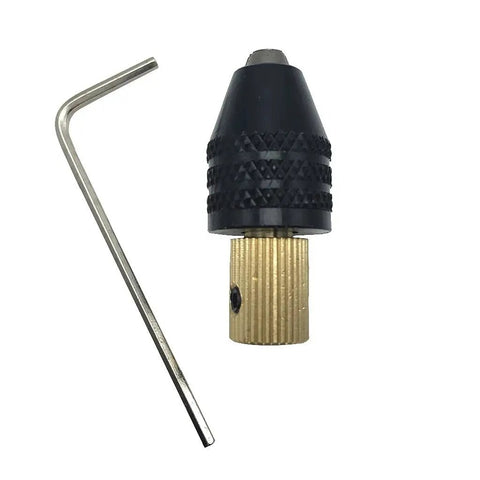 Super Tight Micro Chuck Set For Small Drill Bits 0.3-3.4mm Brass Collet Holder and hex key for hobbyist projects.