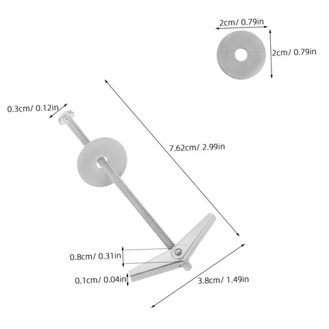 Diagram showing dimensions of the 15-Piece Toggle Bolt Kit With Wing Nuts For Drywall Anchors Heavy Duty Butterfly Screws.