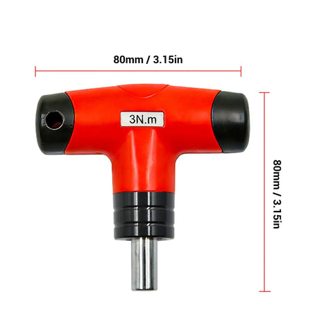 Preset Torque Screwdriver With T Handle And Ratchet Mechanism 3Nm Precision Click Tool top view, red handle, 80mm size for accurate use.