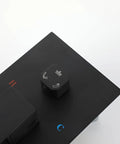 Shower System 16 Inch Square Bathroom Rain Mixer Shower Combo Set matte black control panel with detailed settings icons.