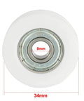 High Octane V Groove Linear Guide Bearing Pulley Built Tough With Steel And Nylon Slick Smooth Roll For Timing Belts 8MM Bore 34MM OD 11MM Thick 2 Piece Pack, close-up view.