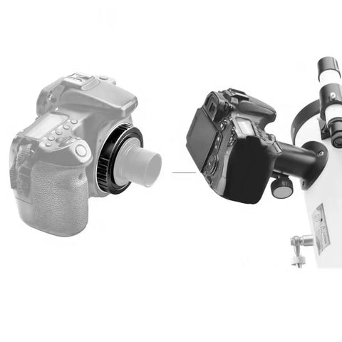 M42 T Ring Adapter For Nikon APSC DSLR Cameras connecting to telescope for prime focus astrophotography setup.