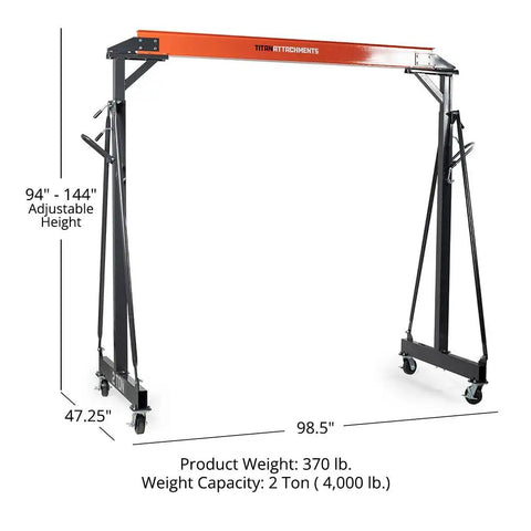 Adjustable Gantry Crane Frame For Lifting Up To 2 Ton Portable Shop Hoist With Locking Wheels Height Adjustable To 12 Feet Durable Steel Construction 4000 Lb Capacity Frame Only.