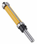 Get The Ultimate 2Pc Flush Trim Router Bits With Hardened Carbide Blades For Smooth Woodworking Projects And Precise Edge Trimming Using This Killer 1/4 Inch Shank Set Today! Close-up view of a 1/4 inch shank flush trim router bit.