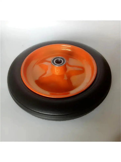 Hella Durable 14 Inch Solid Rubber Trolley Ball Caster Wheels For Heavy Duty Industrial Mining Equipment mounted on a swivel hub.