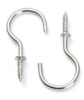 Heavy Duty Bulk Pack Of One Hundred Rock Solid Steel Eye Screw Ceiling Hooks For Indoor Outdoor Wall Hanging Art Decor And Keys Top Notch Build No Sweat Install, close-up view of two steel eye screws.