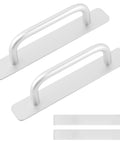 Adhesive Cabinet Handles 5.83 Inch 2 Pack No Drill Installation For Kitchen Cabinets Bathroom Vanities Sliding Doors And Sliding Closet Doors Matte Black And Silver Finish Rust Resistant Zinc Alloy Construction in silver display on white background