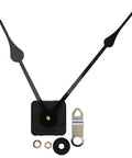 Large Wall Clock Movement Kit With Hands Repair Tools And Parts For DIY Clock Making And Replacement Precision Mechanism For 5mm Panel Clocks Easy Fix Up Reliable Watchmaker Grade Quality, displaying two long black hands, a center mechanism, and small repair tools.