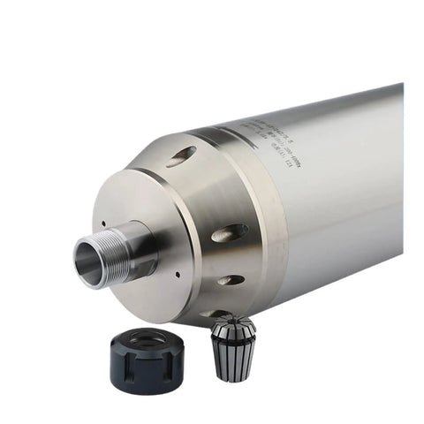 Stone Water Cooled Spindle Motor 5.5KW With Four Ceramic Ball Bearings D125mm For CNC Machines ER32, metal body, close-up view
