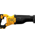 Heavy Duty Cordless Reciprocating Saw With Flexvolt Power And One Point One Two Inch Strokes For Fast Demolition Jobs Totally No Sweat Quick Blade Swaps Tool Only, side view.