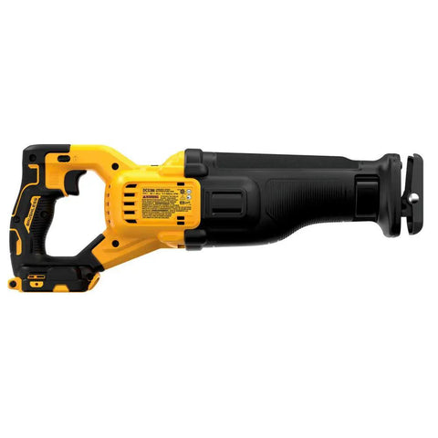 Heavy Duty Cordless Reciprocating Saw With Flexvolt Power And One Point One Two Inch Strokes For Fast Demolition Jobs Totally No Sweat Quick Blade Swaps Tool Only, side view.