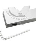 Versatile Adjustable V Block With Precision Scales That Let You Nail 90 Degrees Or Customize Angles From Zero To Sixty For Smooth CNC Milling And Perfect Chamfer Holds Without Any Re Shimming Required, showing adjustable scale.