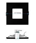 Ultra Thin 3 Inch Square LED Recessed Light Kit With J Box 8W Dimmable Downlights Five Color Temperatures 2700K 3000K 3500K 4000K 5000K Black Trim IC Rated Energy Star 4 Pack showing dimensions