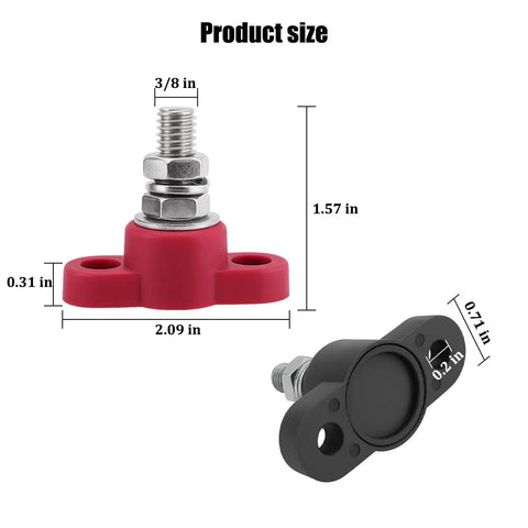 Beefy Heavy Duty Car Battery Junction Posts Block For 12V Systems, Single Stud Power Distribution Block, 1.57 in red and black insulated terminals