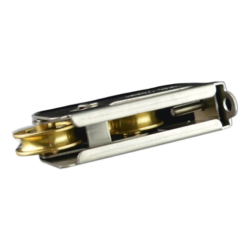 Rock Solid Sliding Door Pulleys Double Wheel Stainless Steel Track Rollers close-up view with dual rollers inside hardware.