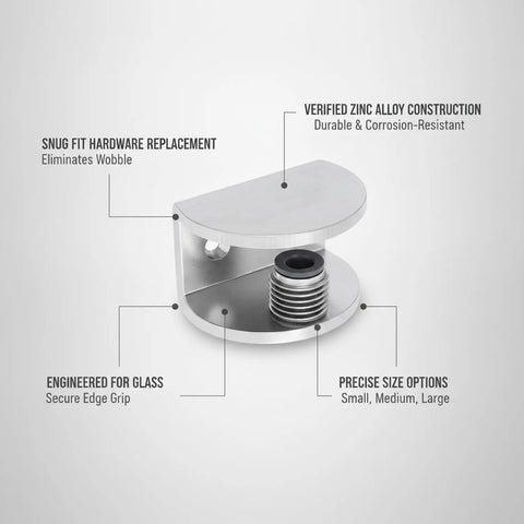 Semi Circular Zinc Alloy Glass Shelf Clamp Mounting Bracket for Bathroom with snug fit and zinc construction