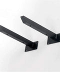 Hella Sturdy Heavy Duty Wall Mounted Shelf Brackets Iron Metal Shelving Supports Rust Proof Storage Braces, black metal design.