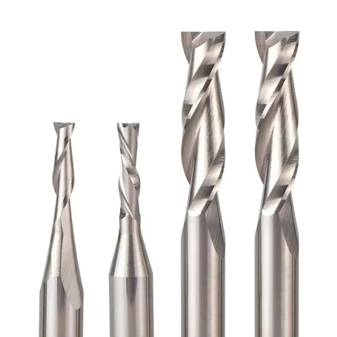 Killer Solid Carbide Router Bits Set For Woodworking Engraving And Milling With 6.35Mm Shank showcasing four precision cutting bits.