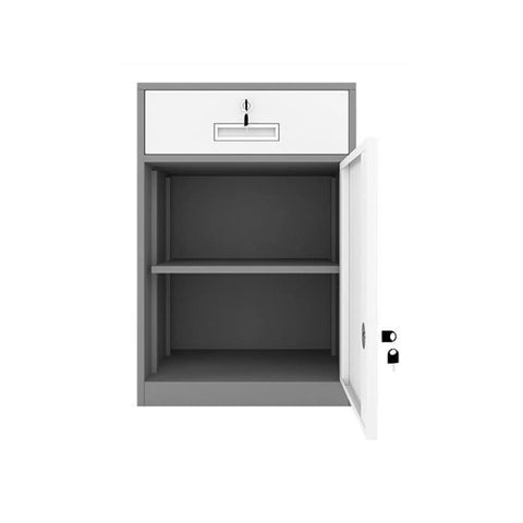 Under Desk Metal Filing Cabinet With Locking Drawers And Printer Stand For Office Storage open view with lock and key