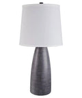 Shavontae Modern Table Lamps Set Of 2 27.5 Inch Gray Resin Bases With White Fabric Drum Shades Contemporary Home Lighting