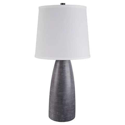 Shavontae Modern Table Lamps Set Of 2 27.5 Inch Gray Resin Bases With White Fabric Drum Shades Contemporary Home Lighting