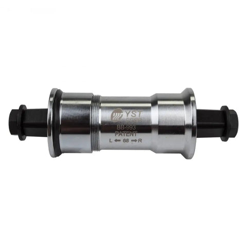 Threadless Repair Bottom Bracket Set For 68 By 113 Mm Frames, Steel Body With Chromoly Spindle And Sealed Bearings, DIY Friendly Fix For Stripped BB Threads, Black Finish, Heavy Duty Bike Part displayed on a white background