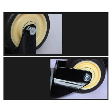 Close-up of Built Like A Tank Heavy Duty Swivel Casters With Wheel Brake showing black metal frame and industrial rubber wheel.