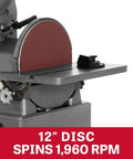 Heavy Duty 6 By 48 Inch Belt And 12 Inch Disc Combination Sander equipped with 1 5 HP motor and 12 inch disc for sanding.